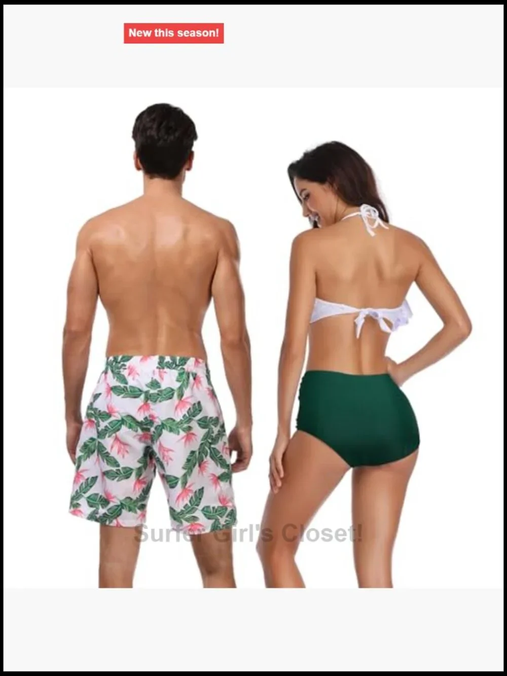Tropical Leaf Couples Matching Bikini Set with Swim Trunks